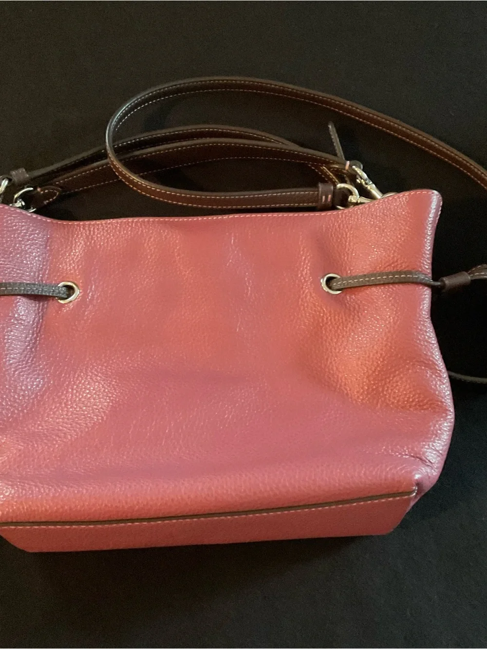 Coach Horse & Carriage Embossed Pebble Leather Convertible Crossbody Mauve Pink